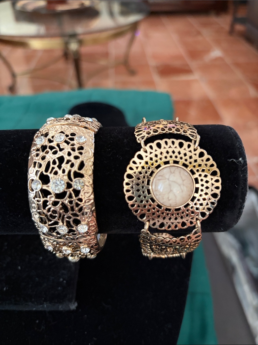 🧡💫Two Gold Link Bracelets, Adjustable W/Crystals & Gems One Size